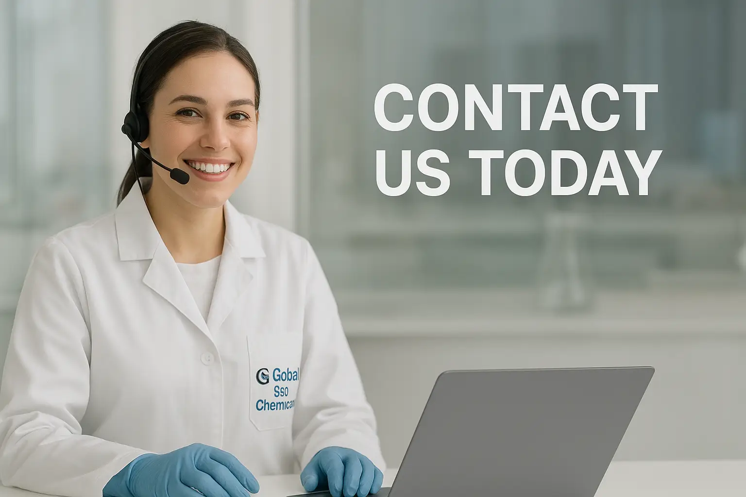 Professional customer service banner featuring Global SSD Chemicals representative ready to assist clients.